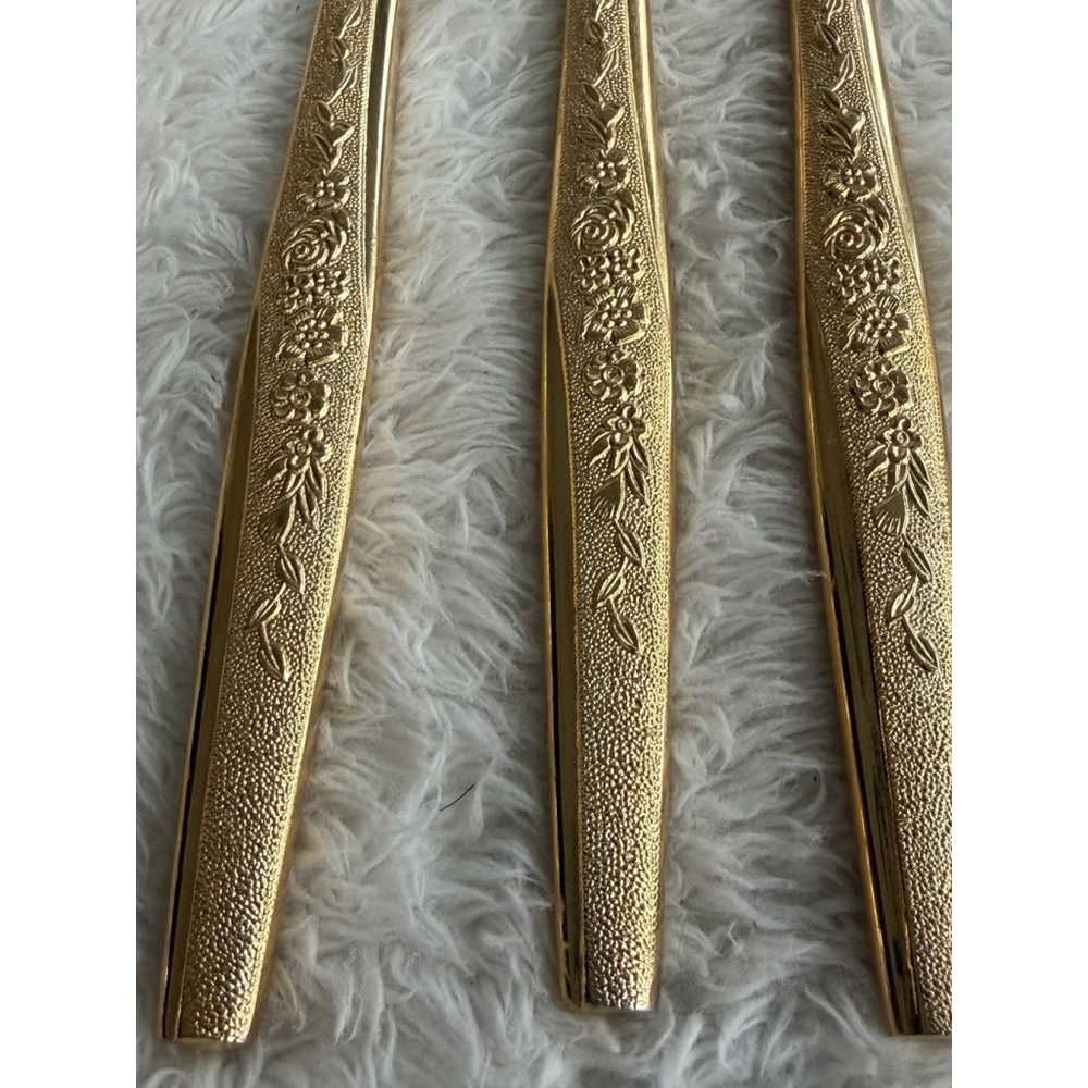 Golden Bouquet 24 kt Gold Electroplate 24 Pieces Flatware & Serving 1980’s - Picture 16 of 16